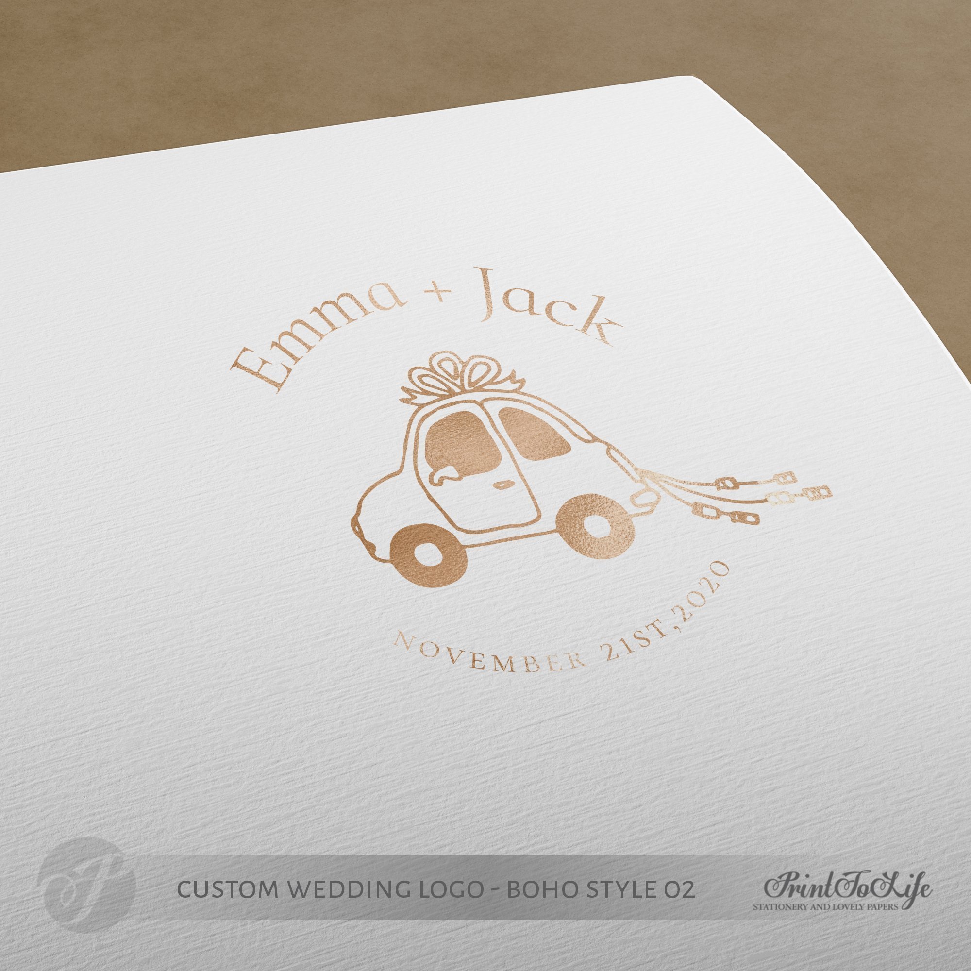 Just married logo, premade logo design, custom stamp logo, wedding car,  boho wedding - by Printolife